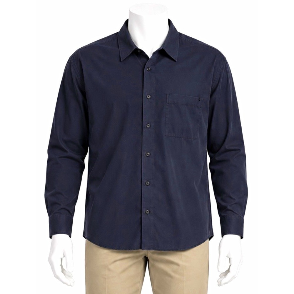 ALFANI Men's Solid Navy Long Sleeve Button Up Shirt L Point Collar Woven